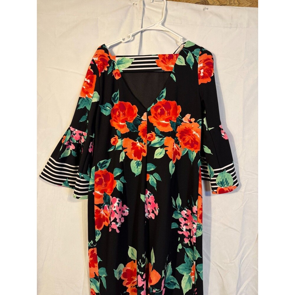 New Floral Black Garden Party Dress Cottagecore Women's 12 Large Boho Jessica H - Picture 5 of 5